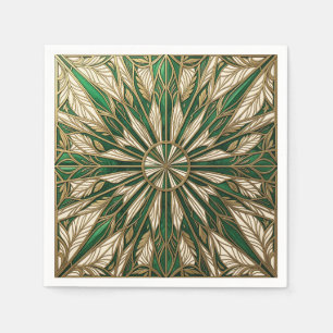 Serviette En Papier Mandala de feuille Art Nouveau en or émeraude