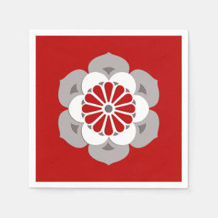 Serviette En Papier Mandala de fleur de Lotus, rouge foncé, gris et