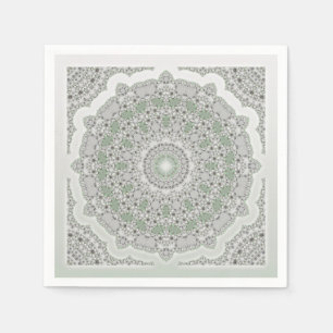 Serviette En Papier Mandala de fractale de kaléidoscope - vert gris