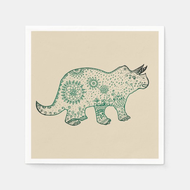 Serviette En Papier Mandala Dinosaur, Tricératops Papier Napkin (Devant)