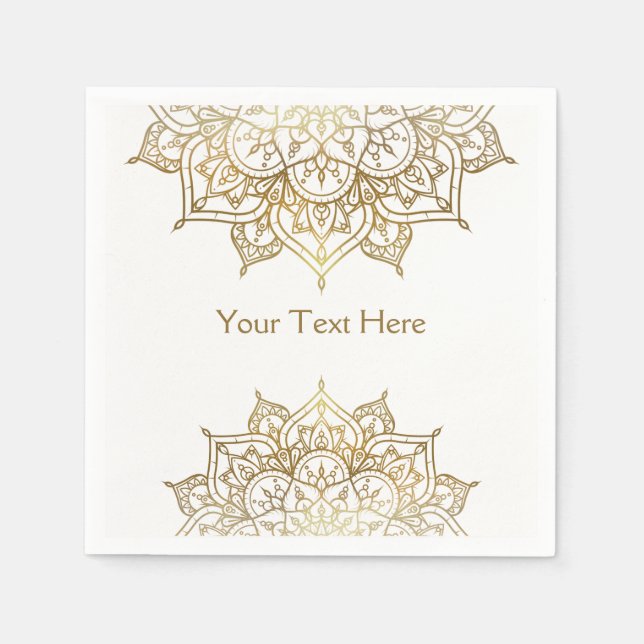 Serviette En Papier Mandala doré Blanc Chic Moderne Glamour Soirée (Devant)