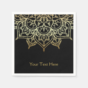Serviette En Papier Mandala doré Soirée Glamour Moderne Noir Chic