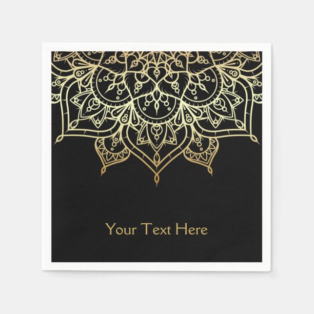 Serviette En Papier Mandala doré Soirée Glamour Moderne Noir Chic (Devant)