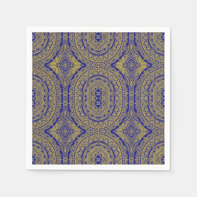 Serviette En Papier Mandala doré sur fond bleu (Devant)