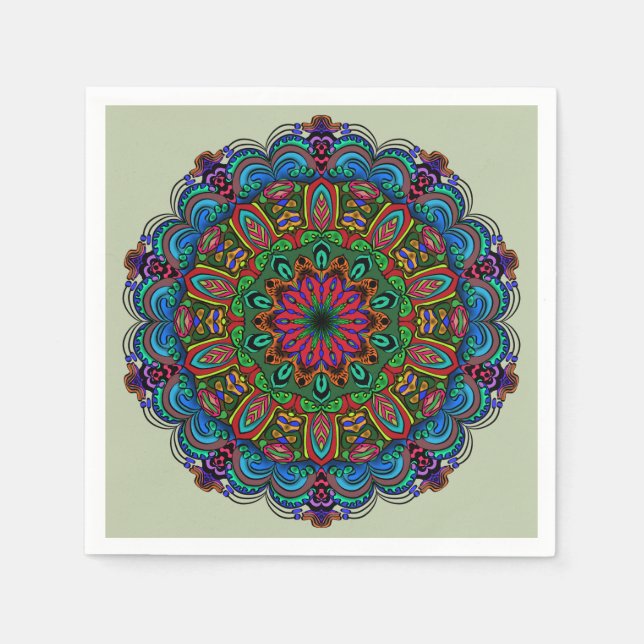 Serviette En Papier Mandala dynamique Floral & Motif géométrique (Devant)