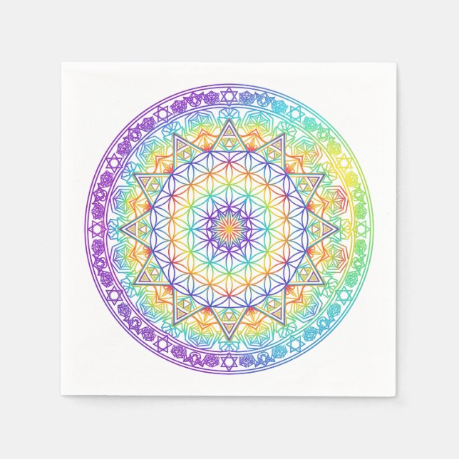 Serviette En Papier Mandala Fleur de Vie Arc-en-Ciel (Devant)