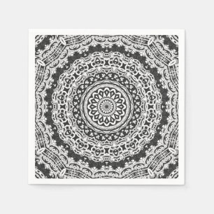 Serviette En Papier Mandala, kaléidoscope, noir et blanc, ornement,