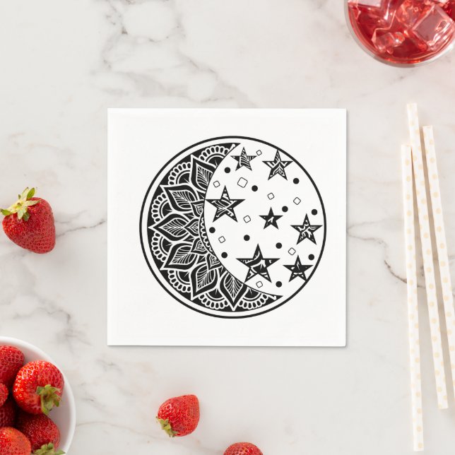 Serviette En Papier Mandala Lune et Étoiles (En situation)
