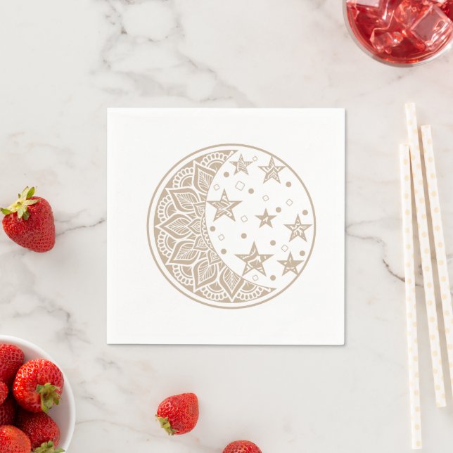 Serviette En Papier Mandala Lune et Étoiles (En situation)