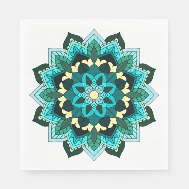 Serviette En Papier Mandala Motif 02 en aqua (Devant)