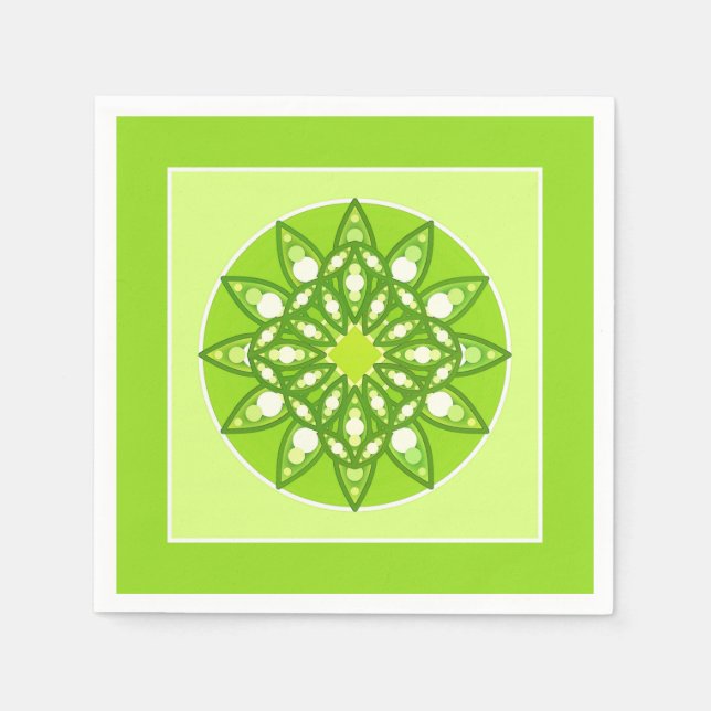 Serviette En Papier Mandala motif dans les tons vert citron (Devant)