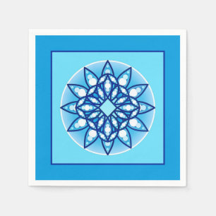 Serviette En Papier Mandala motif en bleu turquoise, cobalt & blanc