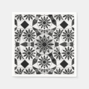 Serviette En Papier Mandala motif, noir, blanc et gris / gris