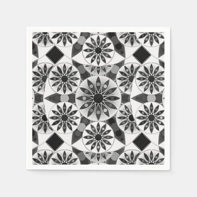 Serviette En Papier Mandala motif, noir, blanc et gris / gris (Devant)
