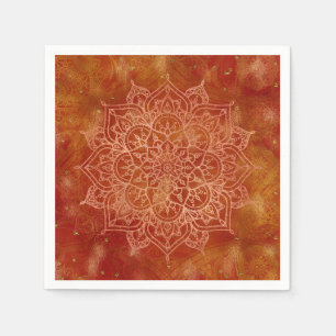 Serviette En Papier Mandala orange et Glamour doré Moderne et Chic