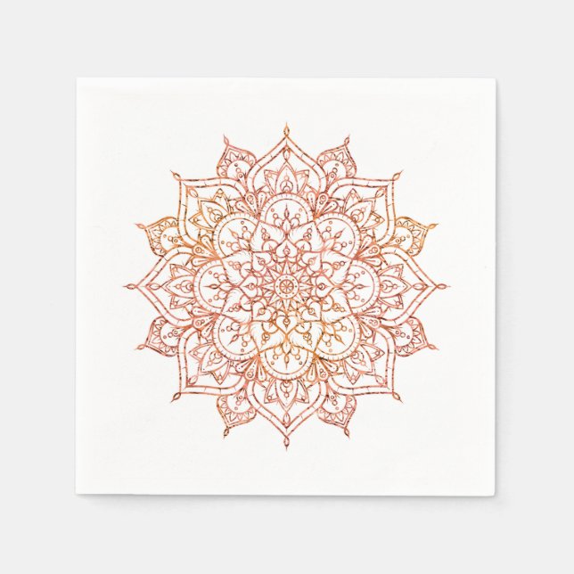 Serviette En Papier Mandala rose et orange sur blanc Glamour (Devant)