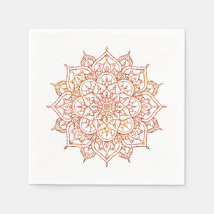Serviette En Papier Mandala rose et orange sur fond blanc Glamour