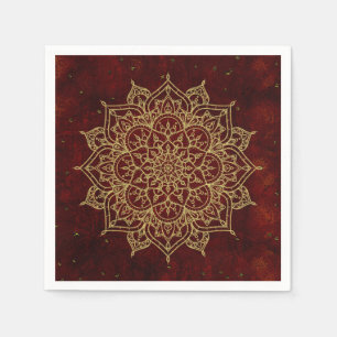 Serviette En Papier Mandala Rouge Vin Profond & Glam Doré Moderne Chic