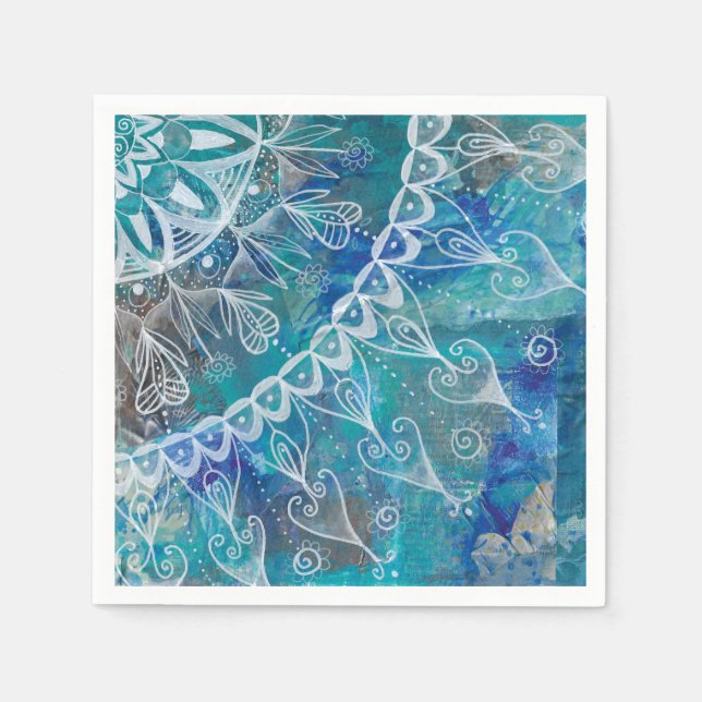 Serviette En Papier Mandala turis et bleu (Devant)