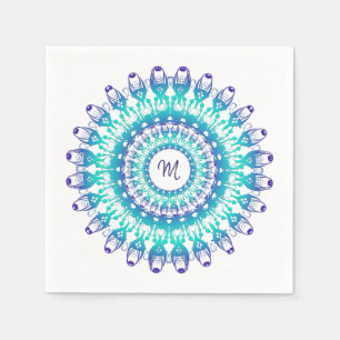 Serviette En Papier Mandala turquoise ethnique. monogramme