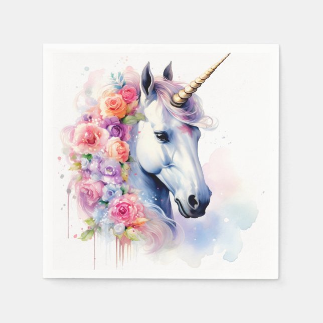 Serviette En Papier Mane Florale Unicorne/Papier Cheval (Devant)