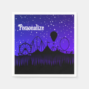 Serviette En Papier Manège de fête d'été de nuit de carnaval bleu noir