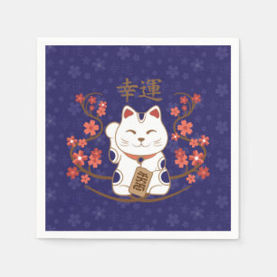 Serviette En Papier Maneki-neko chat avec un kanji de chance