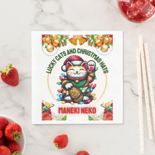 Serviette En Papier Maneki Neko Japonais Chat Lucky Charm Casquette de