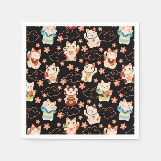 Serviette En Papier Maneki Neko Lucky Cats Personalized  (Devant)