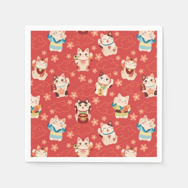 Serviette En Papier Maneki Neko Lucky Cats Personalized  (Devant)