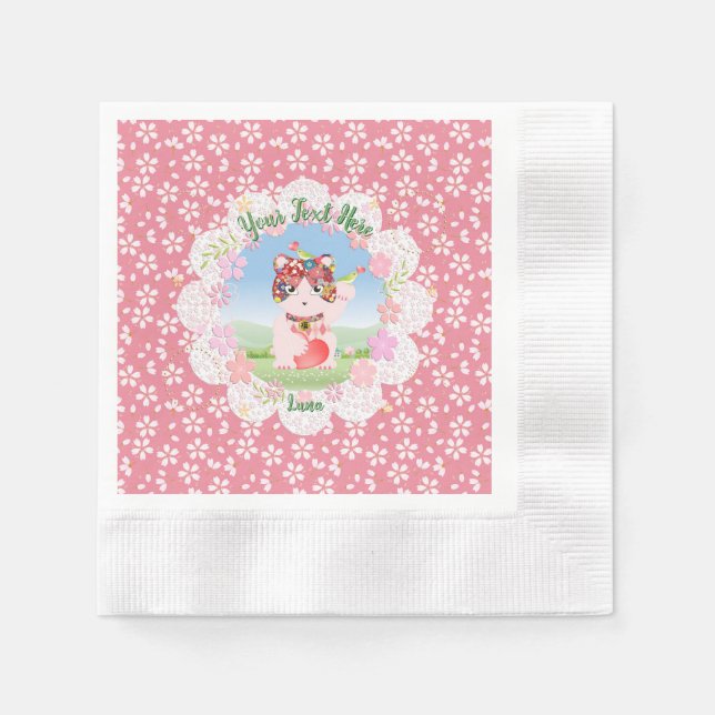 Serviette En Papier Maneki Neko Lucky Luna Party (Devant)