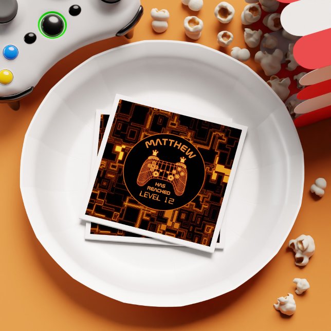 Serviette En Papier Manette de jeu néon pour enfants fêtant leur anniv (Neon Gaming Controller Gamer Kids Birthday Party Napkins)