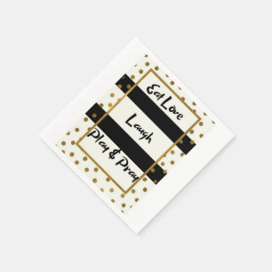 Serviette En Papier Manger amour rire jouer prier noir or points papie