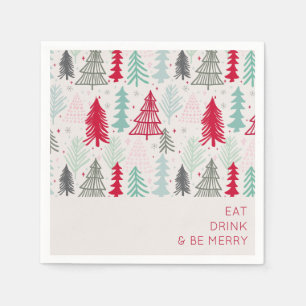 Serviette En Papier Manger Boire et être Joyeux Sapins de Noël Doodle