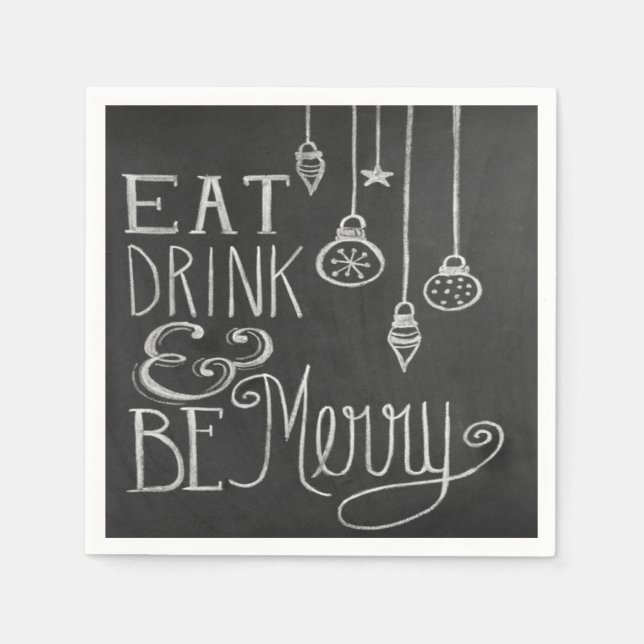 Serviette En Papier Manger Boire Joyeux Chalkboard Noël Napkins (Devant)