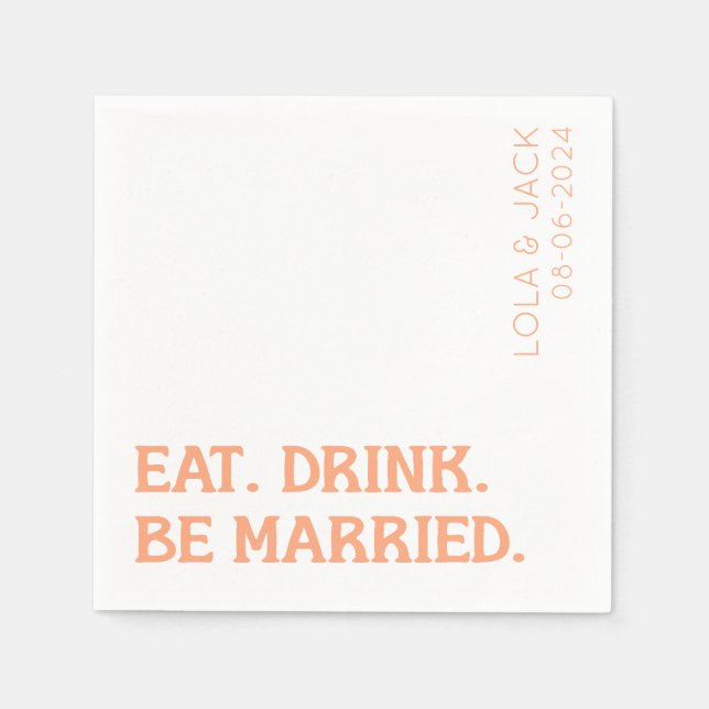 Serviette En Papier Manger. Boisson. Sois Mariée ! Mariage Orange Retr (Devant)