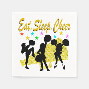 SERVIETTE EN PAPIER MANGER, DORMIR, CHEER GOLD CHEERLEADING DESIGN