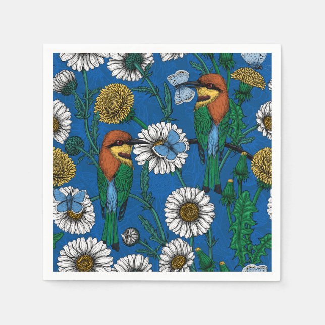 Serviette En Papier Mangeurs d'abeilles sur bleu (Devant)