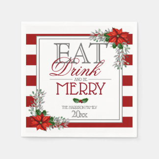 Serviette En Papier Mangez Boire et Soyez Joyeux Poinsettia Noël