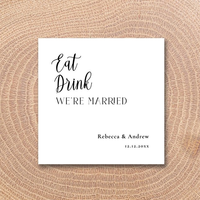 Serviette En Papier Mangez Boire Nous Avons Marié Mariage Personnalisé (Eat Drink We Married Personalized Wedding Napkins)