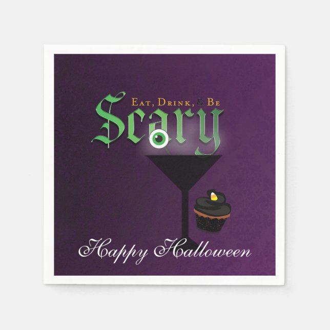 Serviette En Papier Mangez Boire Soyez Effrayant Halloween Purple Part (Devant)