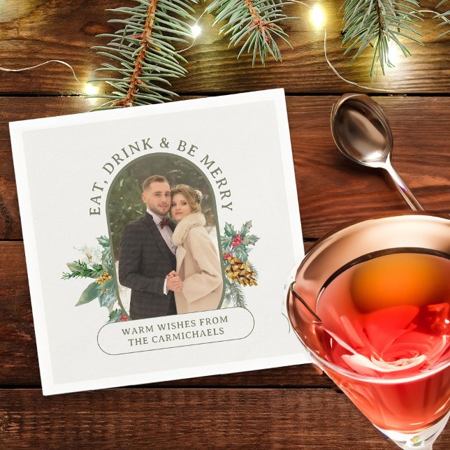Serviette En Papier Mangez Boire & Soyez Joyeux Lozenge Forme Photo No (Christmas Photo cocktail napkins from the Rounded Lozenge Photo Collage collection)