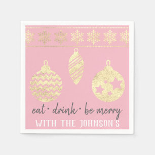 Serviette En Papier Mangez Boire Soyez Joyeux Pink White Gold Snowflak