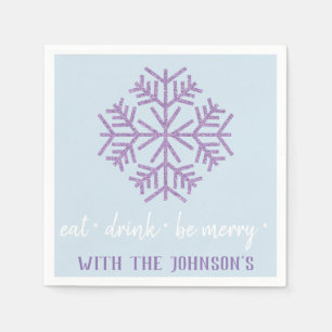 Serviette En Papier Mangez Boire Soyez Joyeux Violet Bleu Snowflakes
