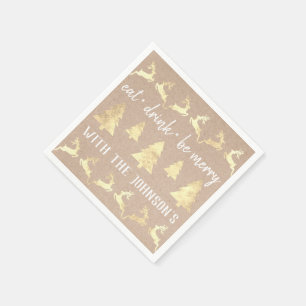 Serviette En Papier Mangez Boire Soyez Merry Gold Reindeer Kraft Cotta