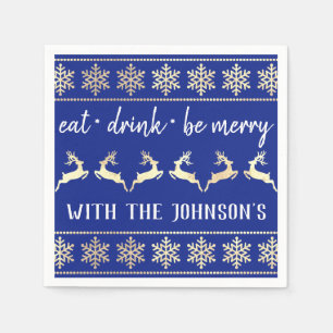 Serviette En Papier Mangez Boire Soyez Merry White Gold Reindeer Blue