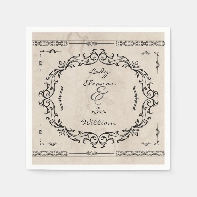 Serviette En Papier Manuscrit médiéval Mariage élégant (Devant)