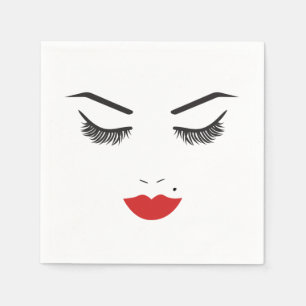Serviette En Papier Maquillage de beauté visage cils et lèvres rouges 