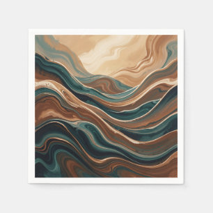 Serviette En Papier Marbre Abstrait Fluide Brun Sarcelle