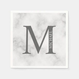 Serviette En Papier Marbre blanc Monogramme personnalisé et nom